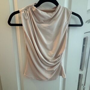 SHEIN Cream Asymmetrical Ruched Blouse